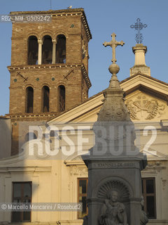 Rome, Tiber Island, Tympanum of St. Bartholomews Basilica on the Island and bell tower / Roma, Isola Tiberina, Timpano della Basilica di San Bartolomeo allIsola e campanile - ©Marcello Mencarini/Rosebud2