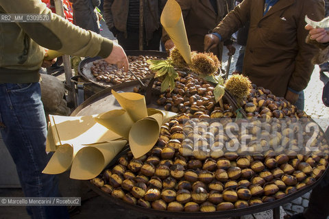 Rome, Piazza Navona Christmas Market. Hot chestnut seller / Roma, Mercato di Natale in piazza Navona. Venditore di caldarroste - ©Marcello Mencarini/Rosebud2