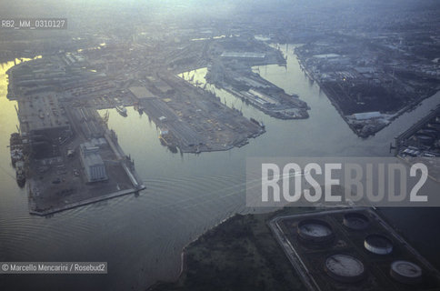 Venice, about 1990. Aerial view of  Porto Marghera / Venezia, 1990 circa. Veduta aerea di Porto Marghera - ©Marcello Mencarini/Rosebud2