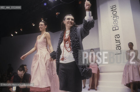 Milan, about 1988. Italian stylist Laura Biagiotti during one of her fashion show / Milano, 1988 circa.  La stilista Laura Biagiotti durante una delle sue sfilate - ©Marcello Mencarini/Rosebud2
