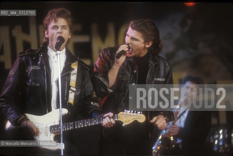 Paul Waaktaar-Savoy and Morten Harket, guitarist and lead singer of Norwegian pop band a-ah (1991) / Paul Waaktaar-Savoy e Morten Harket, chitarrista e voce della pop band norvegese a-ha - ©Marcello Mencarini/Rosebud2