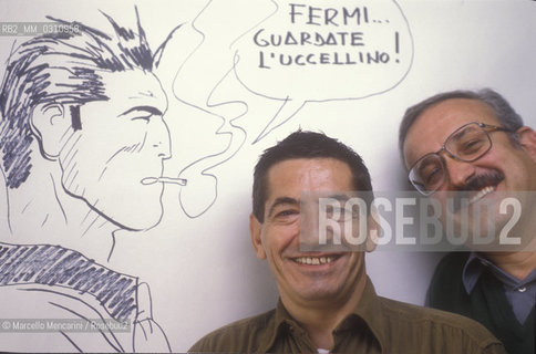 Lucca Comix 1990. Cartoonists Enrique Abuli and Jordi Bernet, authors of Torpedo comics / Salone del fumetto di Lucca, Lucca Comucs 1990. I fumettisti Enrique Abuli e Jordi Bernet, autori di Torpedo - ©Marcello Mencarini/Rosebud2