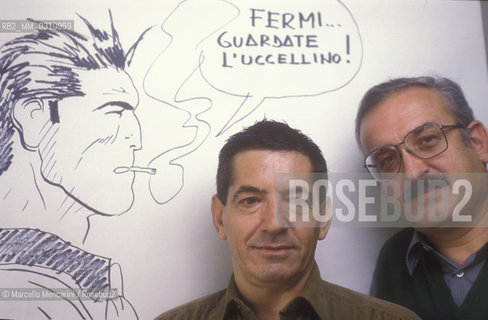 Lucca Comix 1990. Cartoonists Enrique Abuli and Jordi Bernet, authors of Torpedo comics / Salone del fumetto di Lucca, Lucca Comucs 1990. I fumettisti Enrique Abuli e Jordi Bernet, autori di Torpedo - ©Marcello Mencarini/Rosebud2