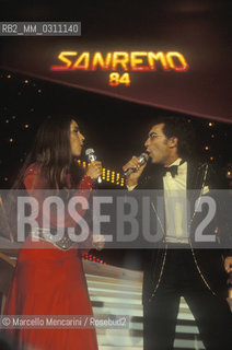 Sanremo Music Festival 1984. Italian pop singers Al Bano and Romina Power performing the winner song Ci sarà (In English: there will be) / Festival di Sanremo 1984. I cantanti Al Bano e Romina Power cantano la canzone vincitrice Ci sarà - ©Marcello Mencarini/Rosebud2