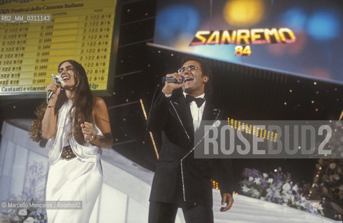 Sanremo Music Festival 1984. Italian pop singers Al Bano and Romina Power performing the winner song Ci sarà (In English: there will be) / Festival di Sanremo 1984. I cantanti Al Bano e Romina Power cantano la canzone vincitrice Ci sarà - ©Marcello Mencarini/Rosebud2