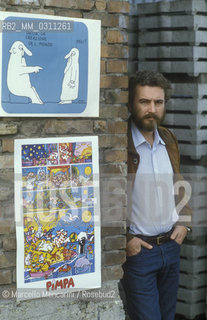 Bologna, Childrens Book Fair 1981. Italian cartoonist Francesco Tullio Argan / Bologna, Fiera del libro per ragazzi 1981. Il disegnatore Francesco Tullio Altan - ©Marcello Mencarini/Rosebud2