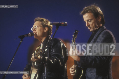 Snremo Music Festival 1990. Gerry Beckley and Dewey Bunnell of folk rock band America, host of the Festival / Festival di Sanremo 1990. Gerry Beckley e Dewey BunnellI del gruppo folk rock degli America, ospite del Festival - ©Marcello Mencarini/Rosebud2