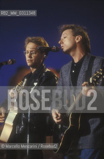Snremo Music Festival 1990. Gerry Beckley and Dewey Bunnell of folk rock band America, host of the Festival / Festival di Sanremo 1990. Gerry Beckley e Dewey BunnellI del gruppo folk rock degli America, ospite del Festival - ©Marcello Mencarini/Rosebud2