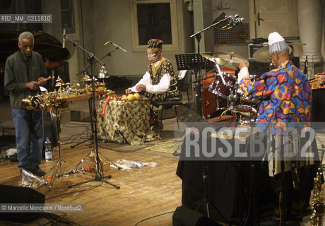Milan, Manzoni Theater, January 19, 2002. Milan, Manzoni Theater, January 19, 2002. Roscoe Mitchell Malachi Favors Maghostu and Joseph Jarman performing as Art Ensemble in Chicago / Milano, 19 gennaio 2002. Roscoe Mitchell Malachi Favors Maghostue e Joseph Jarman in concerto con gli Ensemble of Chicago - ©Marcello Mencarini/Rosebud2