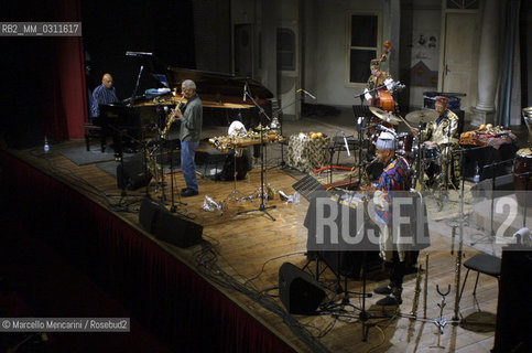 Milan, Manzoni Theater, January 19, 2002. Roscoe Mitchell, Malachi Favors Maghostut, Famoudou Don Moye and Joseph Jarman performing as Art Ensemble in Chicago / Milano, 19 gennaio 2002. Roscoe Mitchell, Malachi Favors Maghostut, Famoudou Don Moye e Joseph Jarman in concerto come Art Ensemble of Chicago - ©Marcello Mencarini/Rosebud2