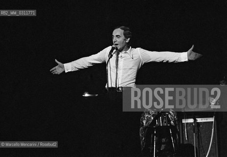 Rome, Sistina Theater, 1979. French and Armenian singer Charles Aznavour performing / Roma, Teatro Sistina, 1979. Il cantante Charles Aznavour in concerto - ©Marcello Mencarini/Rosebud2