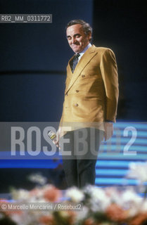 Sanremo Music Festival 1989. French and Armenian singer Charles Aznavour, host of the event / Festival di Sanremo 1989. Il cantante Charles Aznavour, ospite della manifestazione - ©Marcello Mencarini/Rosebud2
