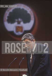 Italian politician Antonio Bassolino making a speech at the XXth Rimini congress in February 1991, when the Italian Communist Party changed its name to the Democratic Party of the Left / Il politico Antonio Bassolino mentre fa un discorso al XX° Congresso del PCI-PDS che si tenne a Rimini nel 1991, quando il Partito Comunista Italiano divenne Partito Democratico della Sinistra (PDS) - ©Marcello Mencarini/Rosebud2