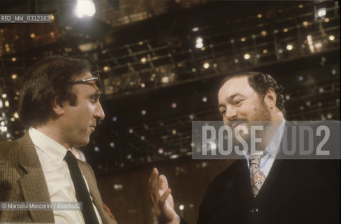 TV presenter Pippo Baudo and tenor Luciano Pavarotti (about 1985) / Il presentatore TV Pippo Baudo e il tenore Luciano Pavarotti - ©Marcello Mencarini/Rosebud2