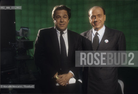 Rome, 1996. Politician Silvio Berlusconi and Giovanni minoli, host of the TV program Mixer / Roma, 1996. Il politico Silvio Berlusconi ie Giovanni Minoli, conduttore del programma TV Mixer - ©Marcello Mencarini/Rosebud2