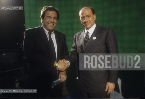 Rome, 1996. Politician Silvio Berlusconi and Giovanni minoli, host of the TV program Mixer / Roma, 1996. Il politico Silvio Berlusconi ie Giovanni Minoli, conduttore del programma TV Mixer - ©Marcello Mencarini/Rosebud2