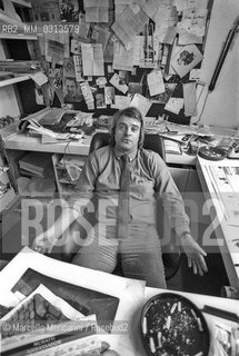 Bologna 1981. Italian cartoonist Bonvi (Franco Bonvicini) in his studio / Bologna, 1981. Il fumettista Bonvi (Franco Bonvicini) nel suo studio - ©Marcello Mencarini/Rosebud2