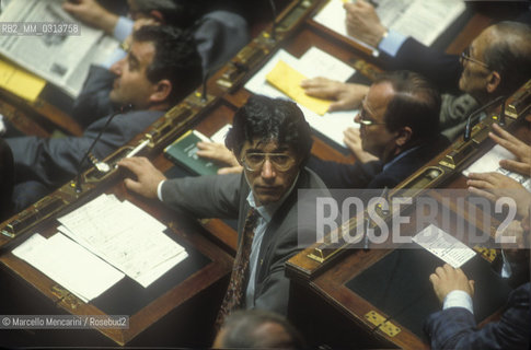 Rome, Chamber of Deputies, 1992. Member of Parliament Umberto Bossi during the election of new Italian Republic President (that will be Oscar Luigi Scalfaro) / Roma, Camera dei Deputati, 1992. Umberto Bossi durante lelezione del nuovo Presidente della Repubblica (che sarà Oscar Luigi Scalfaro) -
 ©Marcello Mencarini/Rosebud2