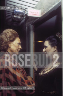Verona Arena, about 1980. Opera singers Renata Tebaldi and Montserrat Caballé / Verona, 1980 circa. Le cantanti liriche Renata Tebaldi e Montserrat Caballé - ©Marcello Mencarini/Rosebud2