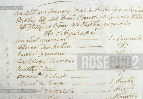 Document attesting Giacomo Casanova received the minor orders in 1741 at age of sixteen / Registrazione dellimpartizione degli ordini minori a giacomo Casanova nel 1741, quando aveva 16 anni - ©Marcello Mencarini/Rosebud2