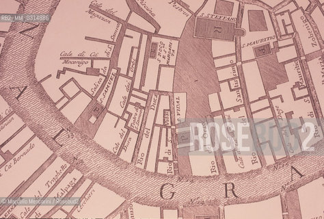Parish of San Samuele in Venice on a plan of the eighteenth century by Lodovico Ughi. In this district Giacomo Casanova was born on 2 April 1725 and here he lived as a child / La parrocchia di San Samuele a Venezia sulla mappa settecentesca di Lodovico Ughi. In questa zona nacque Giacomo Casanova il 2 aprile 1725 e trascorse la sua infanzia - ©Marcello Mencarini/Rosebud2