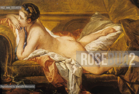 Portrait by François Boucher of Marie-Louise OMurphy (or OMorphy) laid naked on a couch. She was one of the mistresses of King Louis XV of France and Giacomo Casanova knew her in Paris when she was thirteen years old in the house of her actress sister. Struck by her beauty he bought a nude portrait of her, probably a copy of this / Ritratto di Marie Louise OMurphy opera di François Bouher distesa nuda su un divano.  Fu una delle giovani amanti del re Luigi XV di Francia e Giacomo Casanova la conobbe a parigi quando lei aveva tredici anni, a casa della sorella attrice. Colpito dalla sua bellezza volle comprare un  ritratto di lei nuda, probabilmente una copia di questo - Reproduced by Marcello Mencarini
/Rosebud2