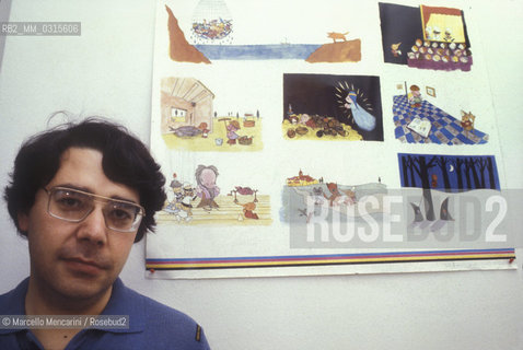 Rome, 1980. Italian cartoonist Guido Clericetti in his studio / Roma, 1980. Il disegnatore Guido Clericetti nel suo studio - ©Marcello Mencarini/Rosebud2