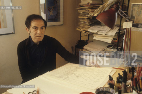 Milan, 1979. Italian cartoonist Giuseppe Coco in his studio / Milano, 1979. Il disegnatore Giuseppe Coco nel suo studio - ©Marcello Mencarini/Rosebud2