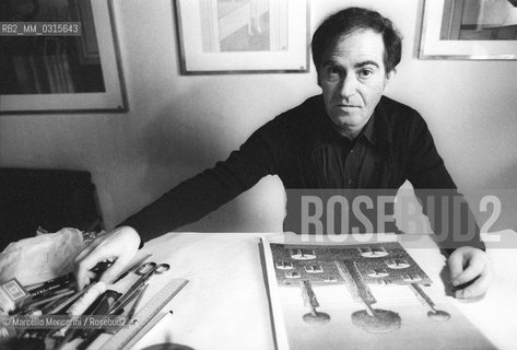 Milan, 1979. Italian cartoonist Giuseppe Coco in his studio / Milano, 1979. Il disegnatore Giuseppe Coco nel suo studio - ©Marcello Mencarini/Rosebud2