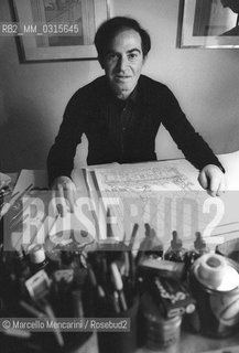 Milan, 1979. Italian cartoonist Giuseppe Coco in his studio / Milano, 1979. Il disegnatore Giuseppe Coco nel suo studio - ©Marcello Mencarini/Rosebud2