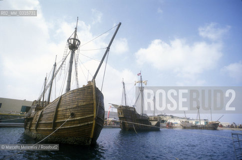 Malta, 1985. The three caravels on the set of the tv movie Christopher Columbus directed by Alberto Lattuada / Malta, 1985. Le tre caravelle sul set del film per la tv Cristoforo Colombo, diretto da Slberto Lattuada - ©Marcello Mencarini/Rosebud2
