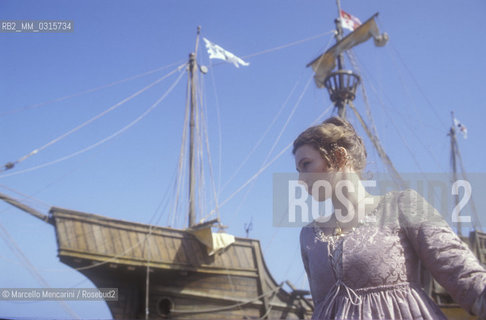 Malta, 1985. Actress Audrey Matson on the set of the tv movie Christopher Columbus directed by Alberto Lattuada / Malta, 1985. Lattrice Audrey Matson sul set del film per la tv Cristoforo Colombo, diretto da Alberto Lattuada - ©Marcello Mencarini/Rosebud2