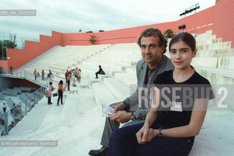 Rome, 2000. Italian TV presenter Michele Cucuzza and his daughter Carlotta during the rehearsal of the musical West Side Story in the cavea of Auditorium Parco della Musica / Roma, 2000. Il conduttore televisivo Michele Cucuzza e sua figlia Carlotta durante le prove del musical West Side Story nella cavea dellAuditorium Parco della Musica - ©Marcello Mencarini/Rosebud2