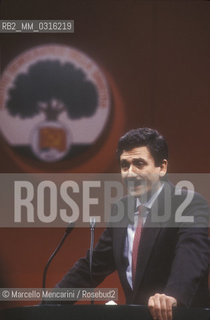 Italian politician Massimo DAlema at the XXth Rimini congress in February 1991, when the Italian Communist Party changed its name to the Democratic Party of the Left (PDS) / Rimini, 1991. Il politico Massimo DAlema al XX° Congresso del Partito Comunista Italiano, quando il PCI ha cambiato nome diventando Partito Democratico della Sinistra (PDS) - ©Marcello Mencarini/Rosebud2