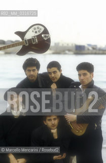 Sanremo Music Festival 1988. Italian pop-rock band Denovo (Mario Venuti, Luca Madonia, Toni Carbone, Gabriele Madonia, Raffaele Fazio, Dino Scuderi) / Festival di Sanremo 1988. Il gruppo pop-rock dei Denovo (Mario Venuti, Luca Madonia, Toni Carbone, Gabriele Madonia, Raffaele Fazio, Dino Scuderi) - ©Marcello Mencarini/Rosebud2