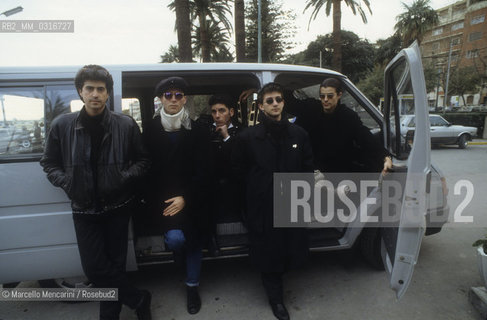 Sanremo Music Festival 1988. Italian pop-rock band Denovo (Mario Venuti, Luca Madonia, Toni Carbone, Gabriele Madonia, Raffaele Fazio, Dino Scuderi) / Festival di Sanremo 1988. Il gruppo pop-rock dei Denovo (Mario Venuti, Luca Madonia, Toni Carbone, Gabriele Madonia, Raffaele Fazio, Dino Scuderi) - ©Marcello Mencarini/Rosebud2