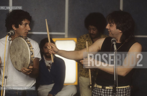 Musicians Eugenio Bennato, Tony Esposito, James Senese and Tullio De Piscopo (about 1987) / I musicisti Eugenio Bennato, Tony Esposito, James Senese e Tullio De Piscopo (1987 circa)  - ©Marcello Mencarini/Rosebud2