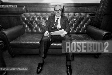 Milan, 1981. Italian journalist Franco Di Bella, editor of the newspaper Il Corriere della Sera, in his office / Milano, 1981. Il giornalista franco Di Bella, direttore del Corriere della sera, nel suo ufficio - ©Marcello Mencarini/Rosebud2