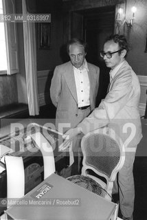 French composer Pierre Boulez and Italian phsicist Peppino Di Giugno, co-founder in 1975 (with Luciano Berio and Pierre Boulez) of Computer Music Department at IRCAM in Paris and inventor of the first music synthesizers (about 1980) / Il compositore Pierre Boulez e il fisico Peppino Di Giugno, cofondatore nel 1975 (con Luciano Berio e Pierre Boulez) del Dipartimento di musica elettronica presso lIRCAM di Parigi e inventore dei primi sintetizzatori musicali - ©Marcello Mencarini/Rosebud2