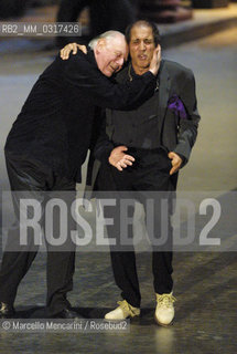 Milan, May 4, 2001. Dario Fo and Adriano Celentano on the set of tv program 125 Milioni di Cazzate / Milano, 4 maggio 2001. Dario Fo e Adriano Celentano sul set del programma televisivo 125 milioni di cazzate - ©Marcello Mencarini/Rosebud2