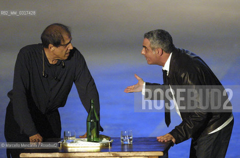 Milan, May 4, 2001.  Adriano Celentano e Giorgio Panariello on the set of tv program 125 Milioni di Cazzate / Milano, 4 maggio 2001. Adriano Celentano e Giorgio Panariello sul set del programma televisivo 125 milioni di cazzate - ©Marcello Mencarini/Rosebud2