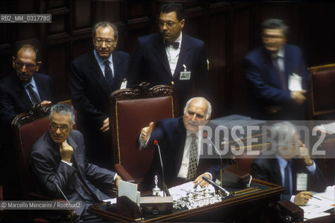 Rome, Chamber of Deputies in Palazzo Montecitorio, May 25, 1992. President of the Chamber of Deputies Oscar Luigi Scalfaro chairing the Parliament joint session of both Houses to elect the President of the Italian Republic, that will be himself / Roma, Palazzo Montecitorio Camera dei Deputati, 25 maggio 1992. Il presidente della Camera Oscar Luigi Scalfaro presiede le Camere riunite in sessione congiunta per eleggere il Presidente della Repubblica, che sarà lui stesso - ©Marcello Mencarini/Rosebud2