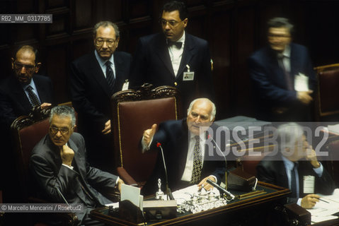 Rome, Chamber of Deputies in Palazzo Montecitorio, May 25, 1992. President of the Chamber of Deputies Oscar Luigi Scalfaro chairing the Parliament joint session of both Houses to elect the President of the Italian Republic, that will be himself / Roma, Palazzo Montecitorio Camera dei Deputati, 25 maggio 1992. Il presidente della Camera Oscar Luigi Scalfaro presiede le Camere riunite in sessione congiunta per eleggere il Presidente della Repubblica, che sarà lui stesso - ©Marcello Mencarini/Rosebud2