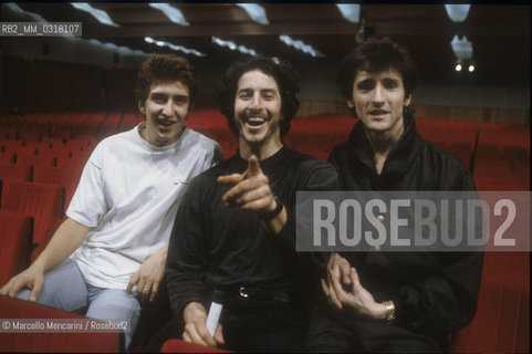 Sanremo Music Festival, Ariston Theater, 1991. Dancers Vladimir Derevianko, Julio Bocca and Daniel Ezralow pose during a rehearsal / Festival di Sanremo 1991. I ballerini Vladimir Derevianko, Julio Bocca e Daniel Ezralow posano durante le prove - ©Marcello Mencarini/Rosebud2