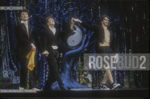 Sanremo Music Festival 1991. Dancers Vladimir Derevianko, Julio Bocca and Daniel Ezralow performing a ballet by choreographer Franco Miseria / Festival di Sanremo 1991. I ballerini Vladimir Derevianko, Julio Bocca e Daniel Ezralow ballano una coreografia di Franco Miseria - ©Marcello Mencarini/Rosebud2