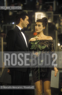 Sanremo Music festival 1991. Actors Andrea Occhipinti and Edwige Fenech, Festival TV hosts / Festival di Sanremo 1991. Gli attori Andrea Occhipinti e Edwige Fenech, presentatori televisivi del Festival - ©Marcello Mencarini/Rosebud2