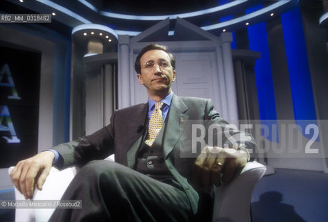 Rome, 1996. Italian politician Gianfranco Fini at TV program Porta a porta / Roma, 1996. Il politico Gianfranco Fini alla trasmissione televisiva Porta a porta - ©Marcello Mencarini/Rosebud2
