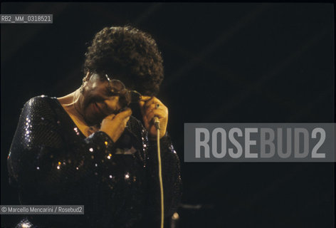 Le Focette (Tuscany), August 1980. Jazz singer Ella Fitzgerald performing at the Bussoladomani / Le Focette, località di Marina di Pietrasanta (Lucca), agosto 1980. La cantante Ella Fitzgerald in concerto al Bussoladomani - ©Marcello Mencarini/Rosebud2