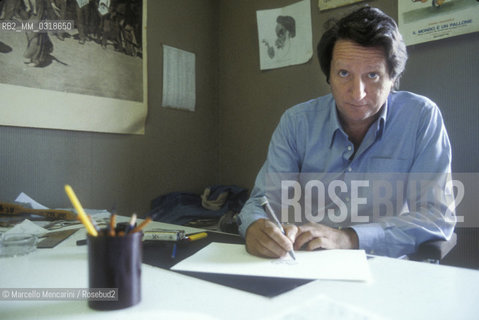 Rome, about 1985. Italian satire cartoonist Giorgio Forattini in his studio / Roma, 1985 circa. Il disegnatore satirico Giorgio Forattini nel suo studio - ©Marcello Mencarini/Rosebud2