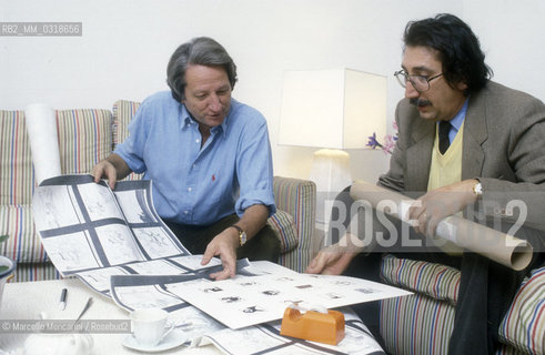 Rome, about 1985. Italian satire cartoonist Giorgio Forattini and graphic designer Franco Bevilacqua / Roma, 1985 circa. Il vignettista satirico Giorgio Forattini e il grafico Franco Bevilacqua - ©Marcello Mencarini/Rosebud2